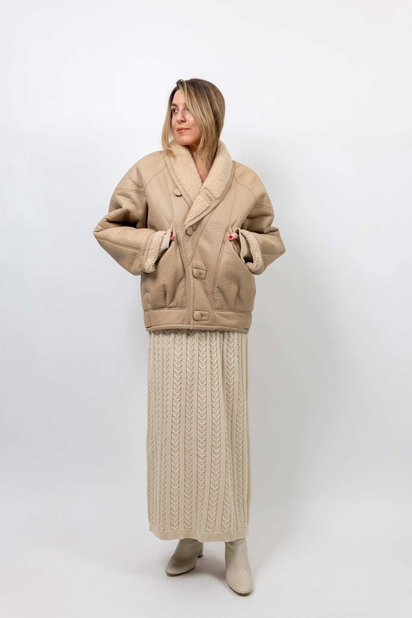 TIMOTHY Shearling Leather Jacket in Biscuit