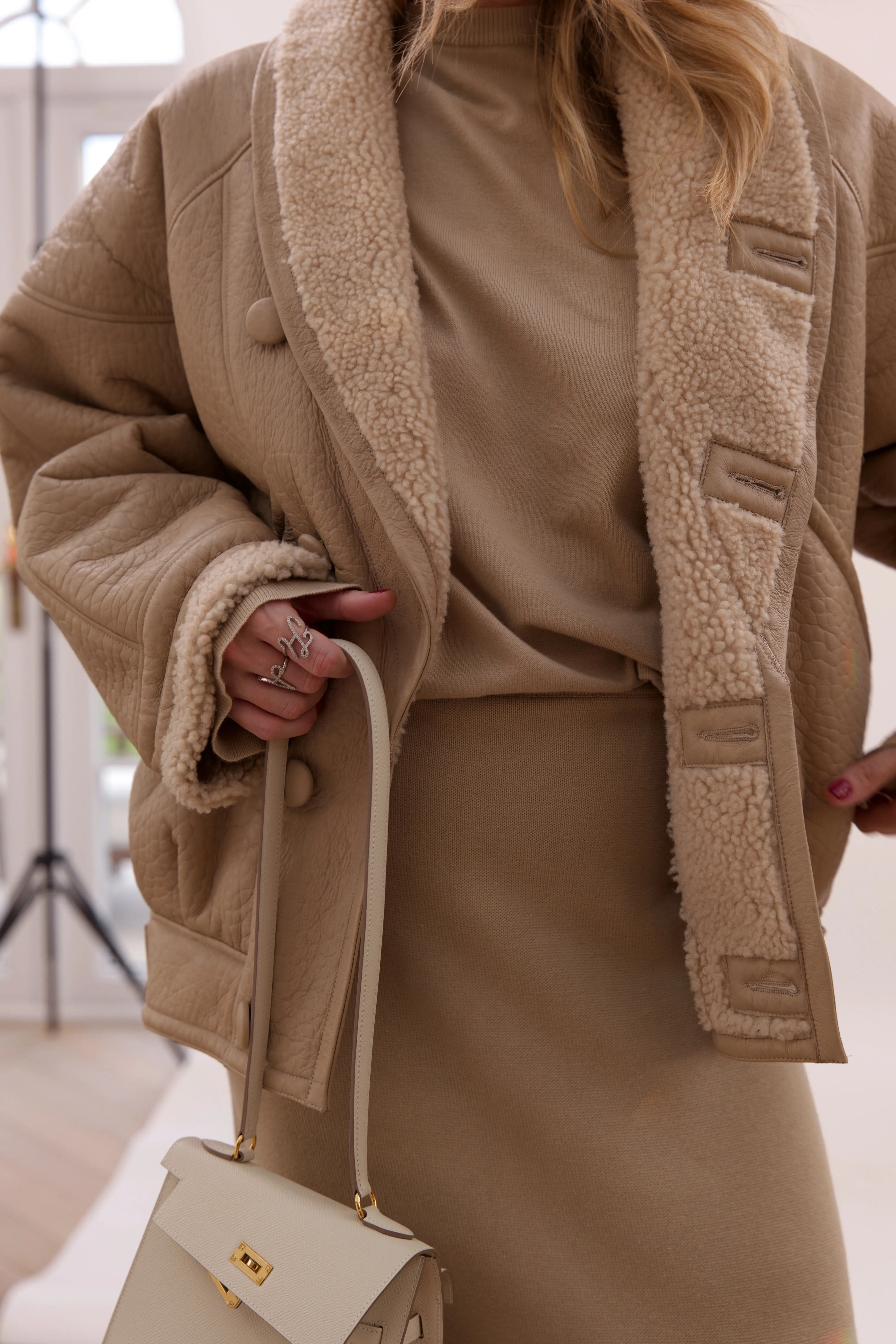 TIMOTHY Shearling Leather Jacket in Biscuit