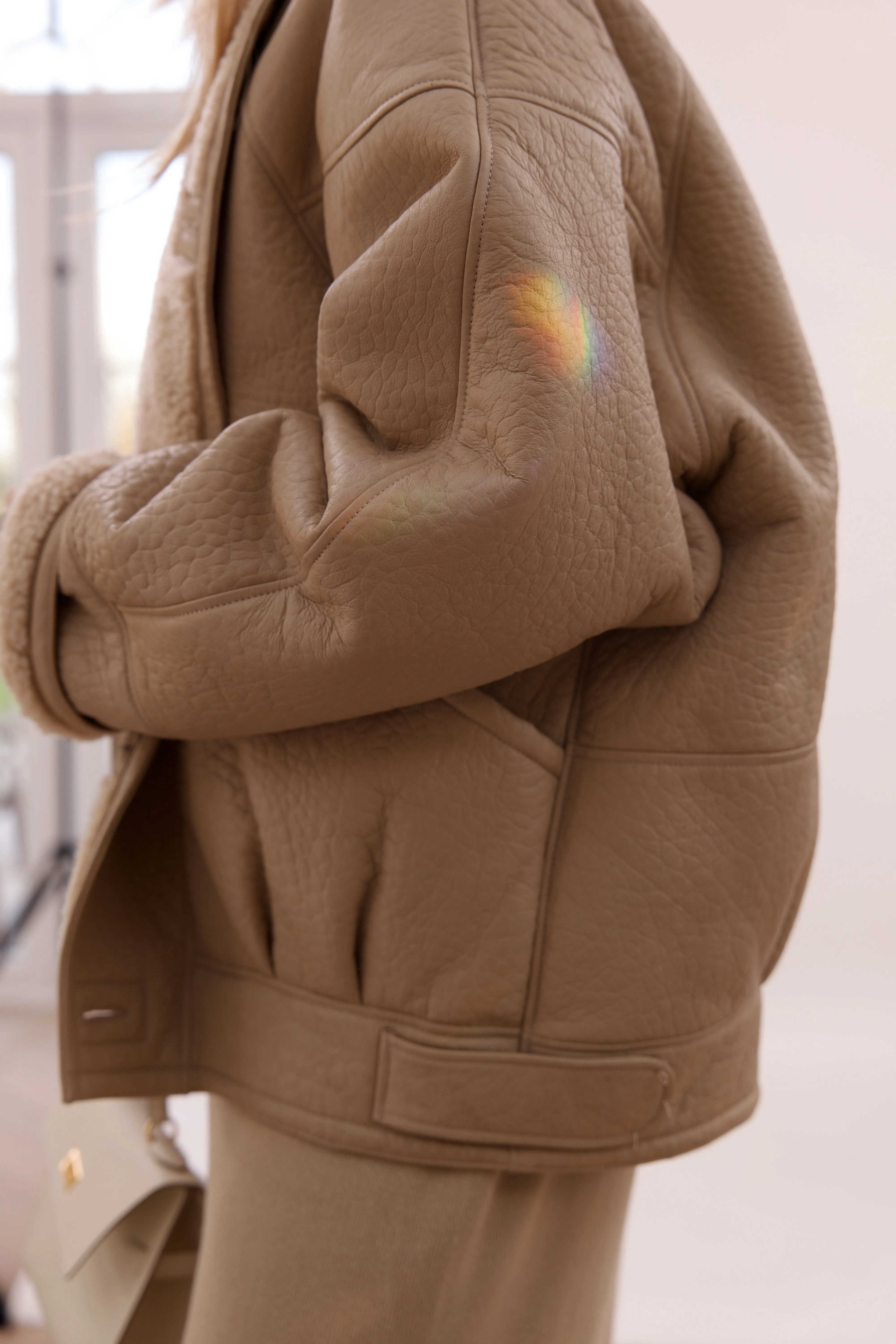 TIMOTHY Shearling Leather Jacket in Biscuit