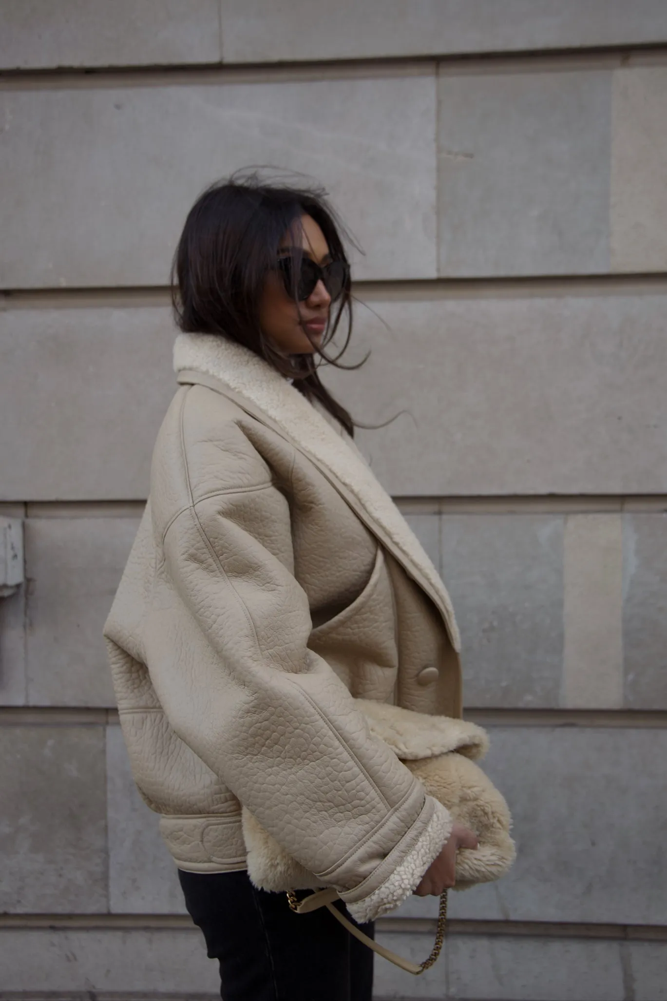 TIMOTHY Shearling Leather Jacket in Biscuit