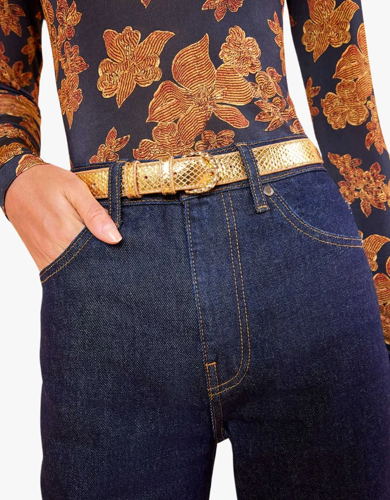 Ulla Johnson Gia Twisted Buckle Belt in Gold Python