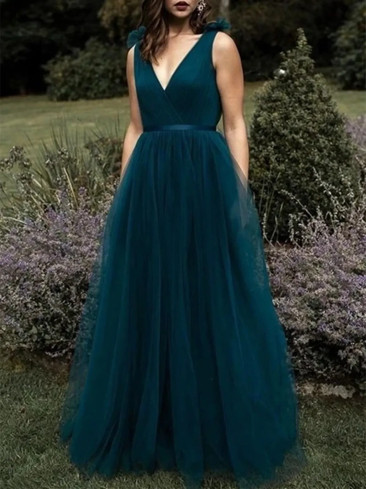 V Neck and V Back Peacock Blue Long Prom Dresses, V Neck Open Back Peacock Blue Formal Evening Dresses