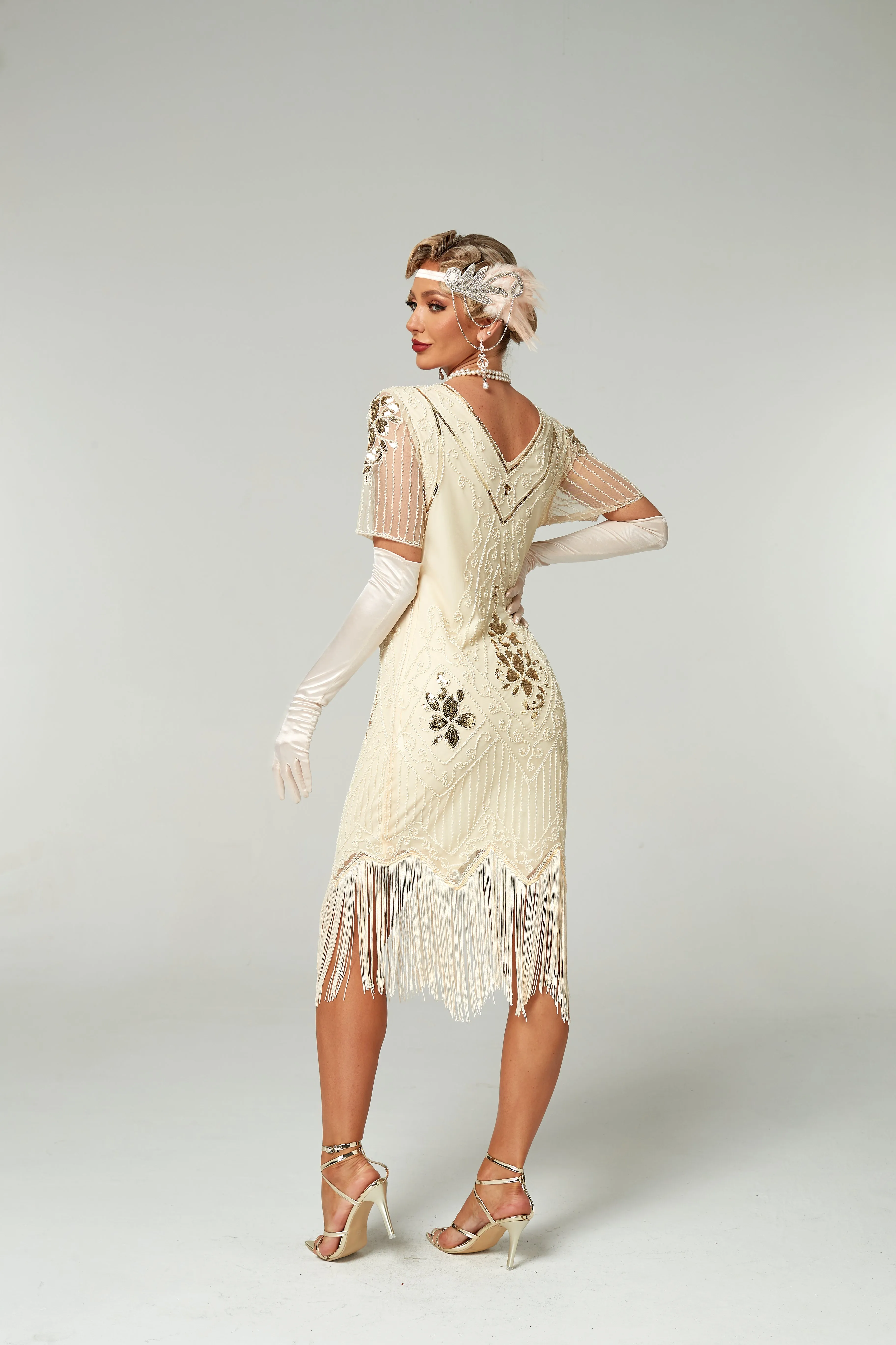 V Neck Sequined Beaded Tassels 1920S Gatsby Dress