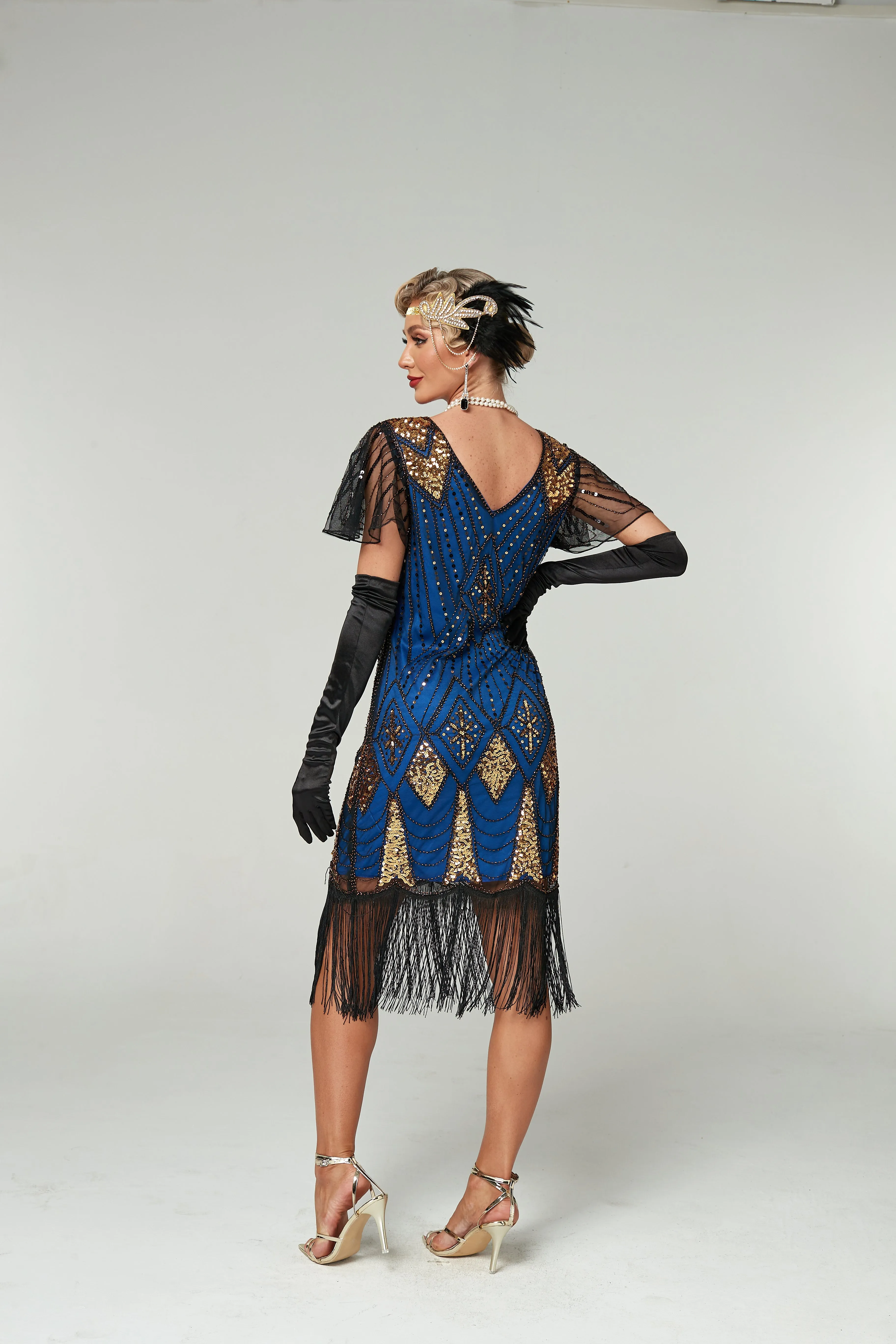 V Neck Sequined Beaded Tassels 1920S Gatsby Dress