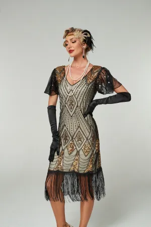 V Neck Sequined Beaded Tassels 1920S Gatsby Dress