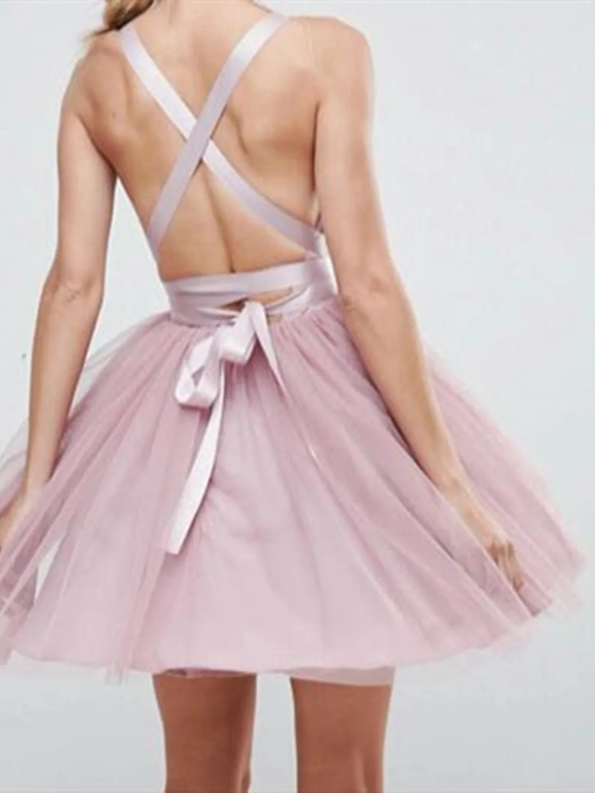 V Neck Short Tulle Prom Dresses, Short Formal Homecoming Graduation Dresses