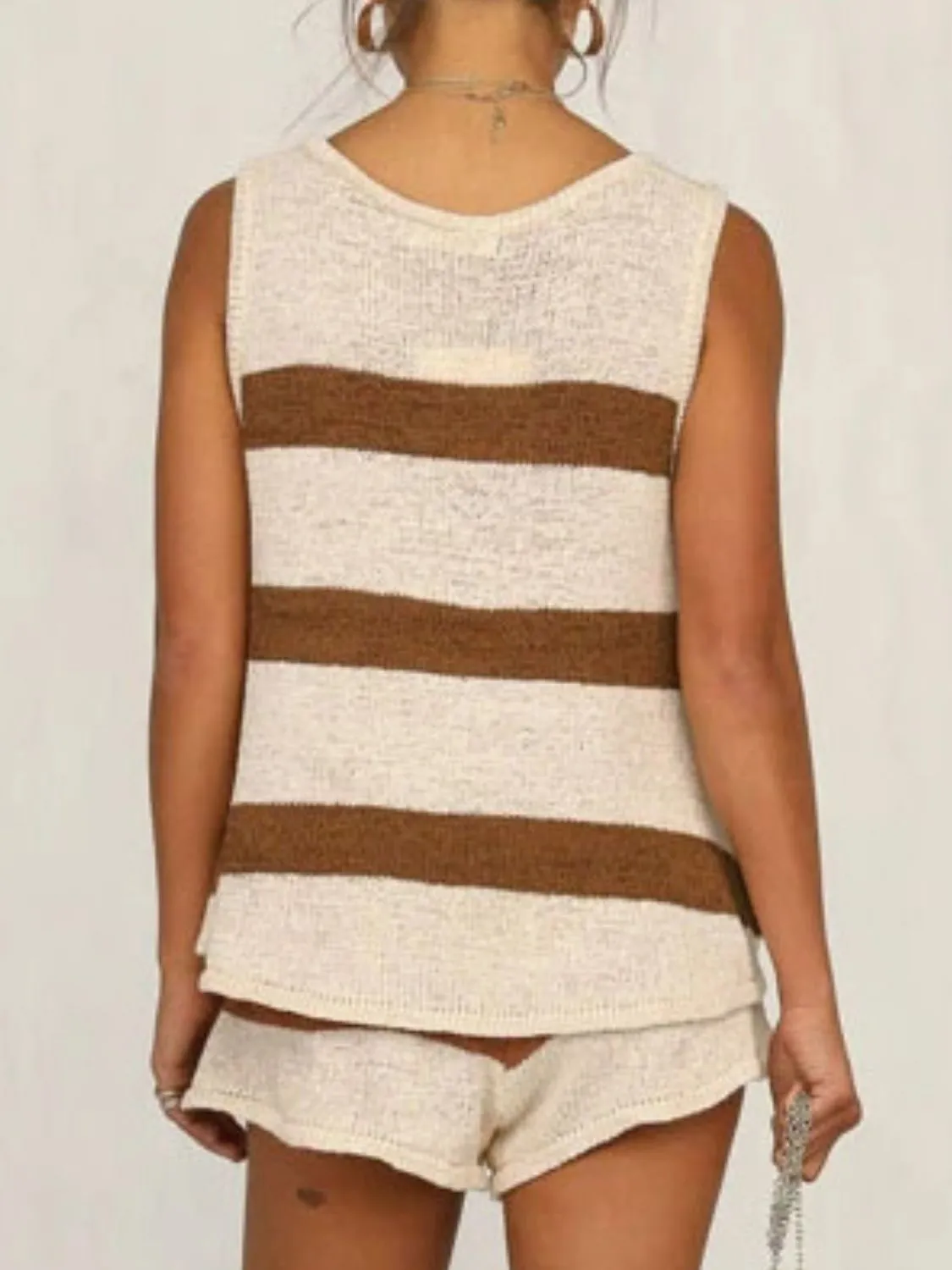 V-Neck Sleeveless Top and Drawstring Shorts Sweater Set (8 Colors)