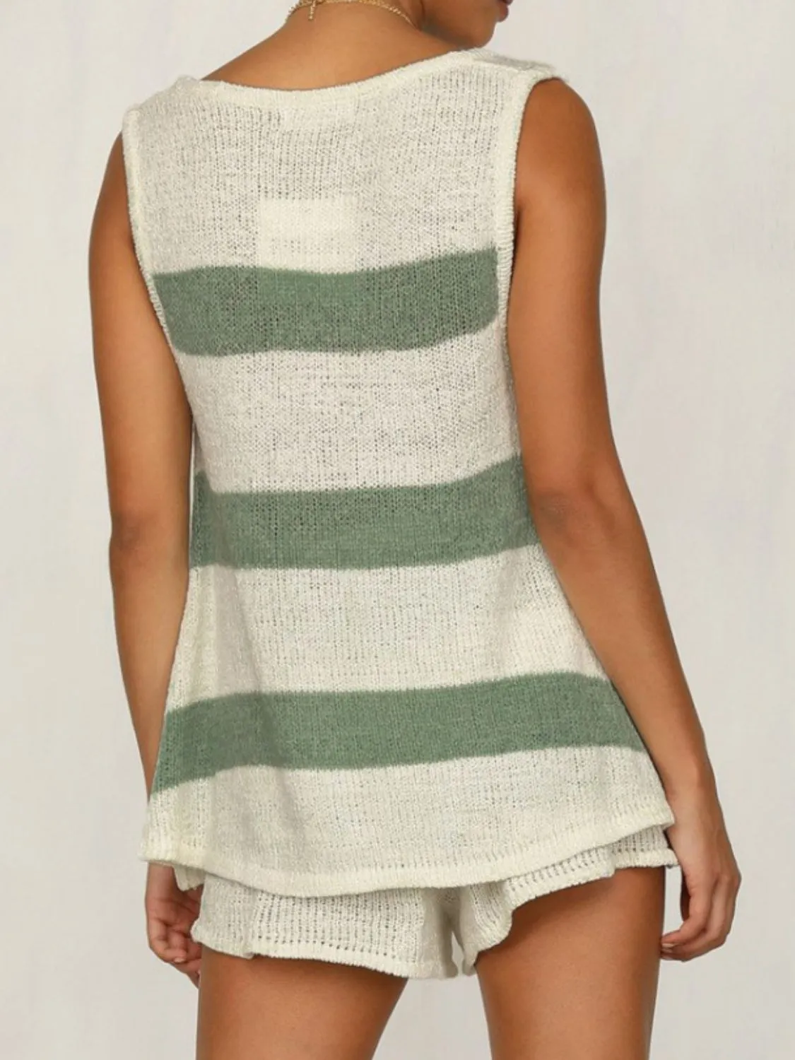 V-Neck Sleeveless Top and Drawstring Shorts Sweater Set (8 Colors)
