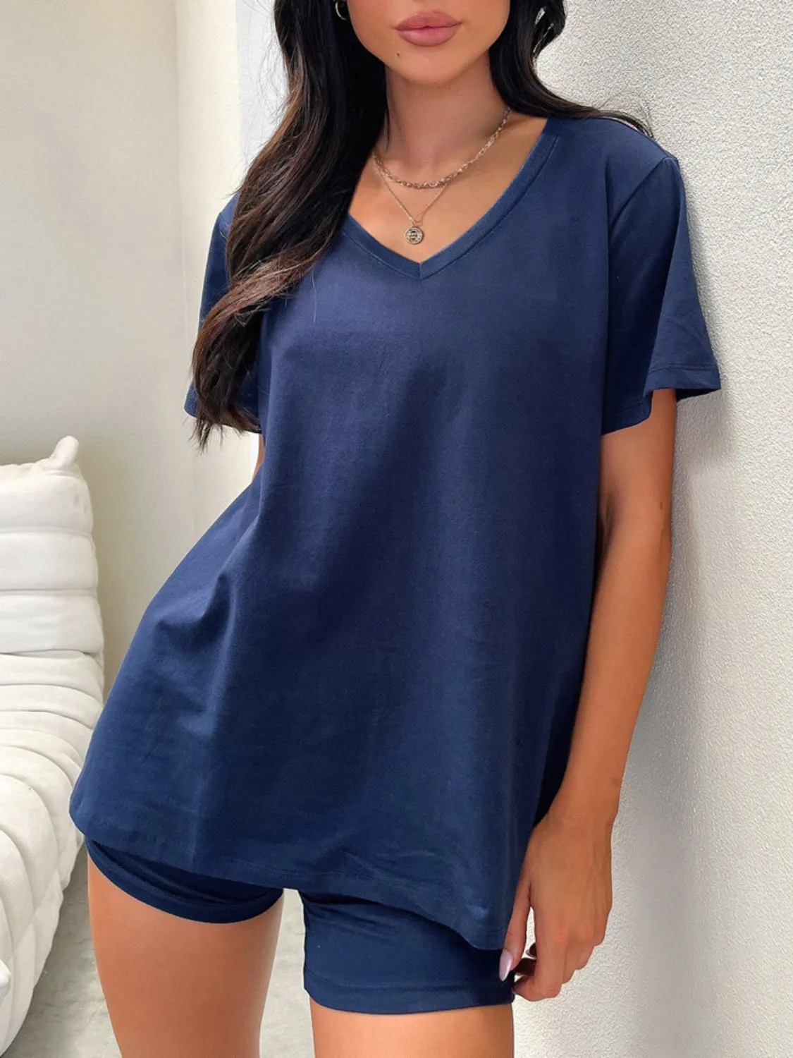 V-Neck T-Shirt and Shorts Set