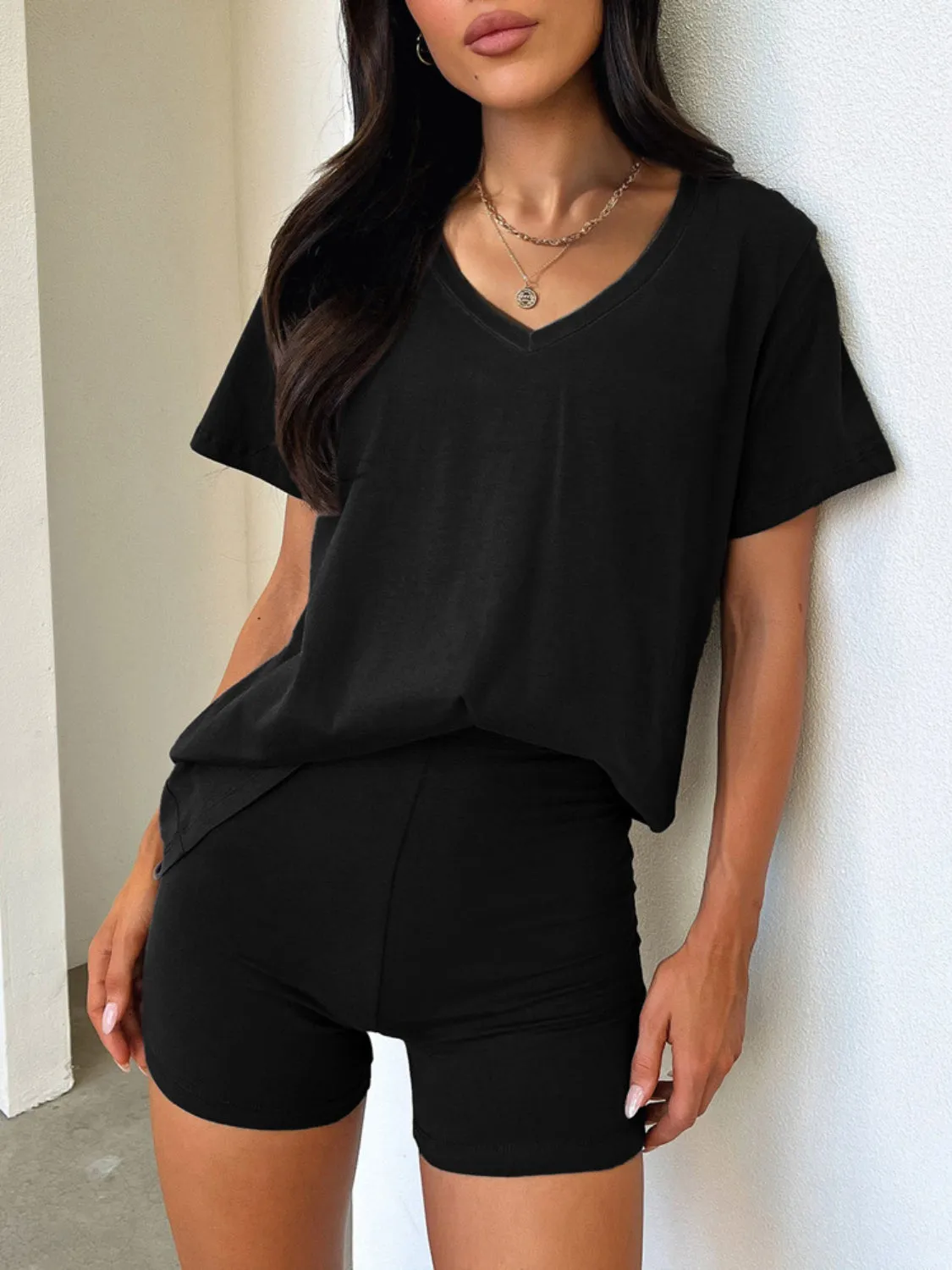 V-Neck T-Shirt and Shorts Set
