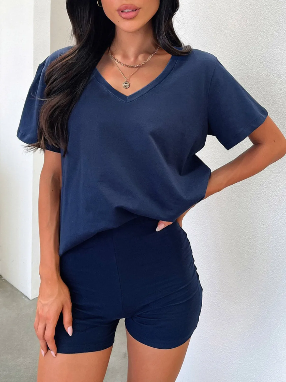 V-Neck T-Shirt and Shorts Set