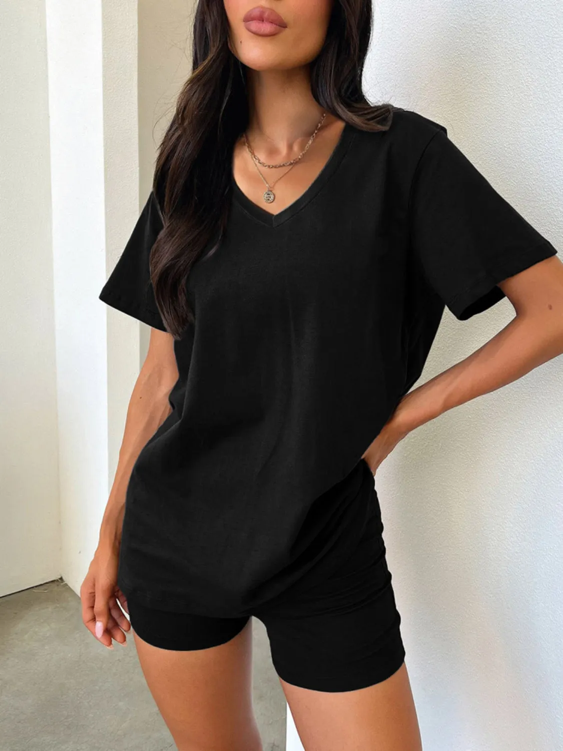 V-Neck T-Shirt and Shorts Set