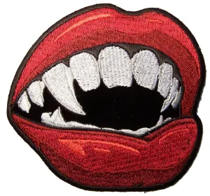 Vampire Teeth Lips 4 Inch Patch - 100% Embroidered, Iron On or Sew On