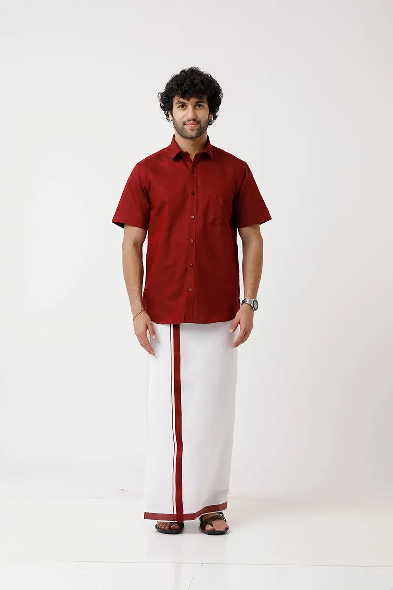 Varna - Maroon  Single Layered Dhoti With Fancy Borders For Men | Uathayam