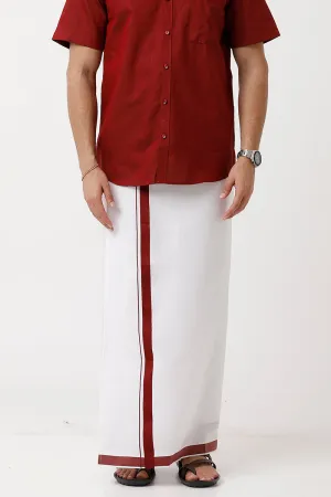 Varna - Maroon  Single Layered Dhoti With Fancy Borders For Men | Uathayam