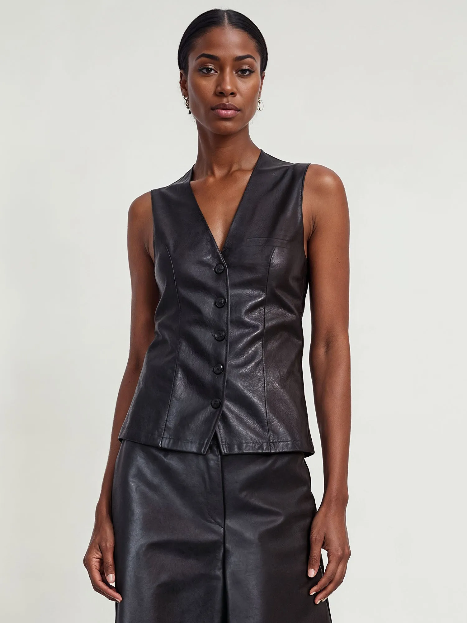 Vegan Leather Button Front Vest