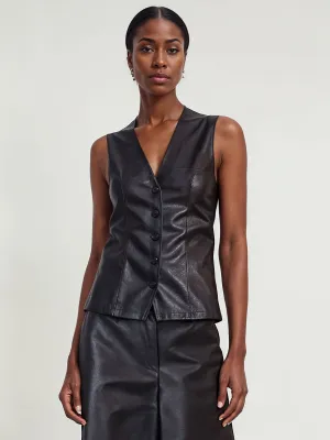 Vegan Leather Button Front Vest