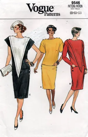 Very Easy Vogue 9546 Womens Colour Block Dress with Pockets 1980s Vintage Sewing Pattern Size 8 & 10