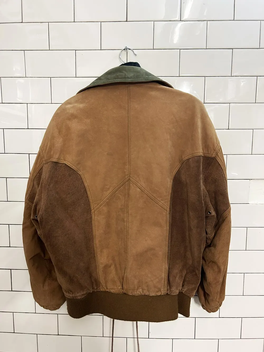 vintage 90s izzi layered soft suede bomber jacket