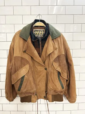 vintage 90s izzi layered soft suede bomber jacket