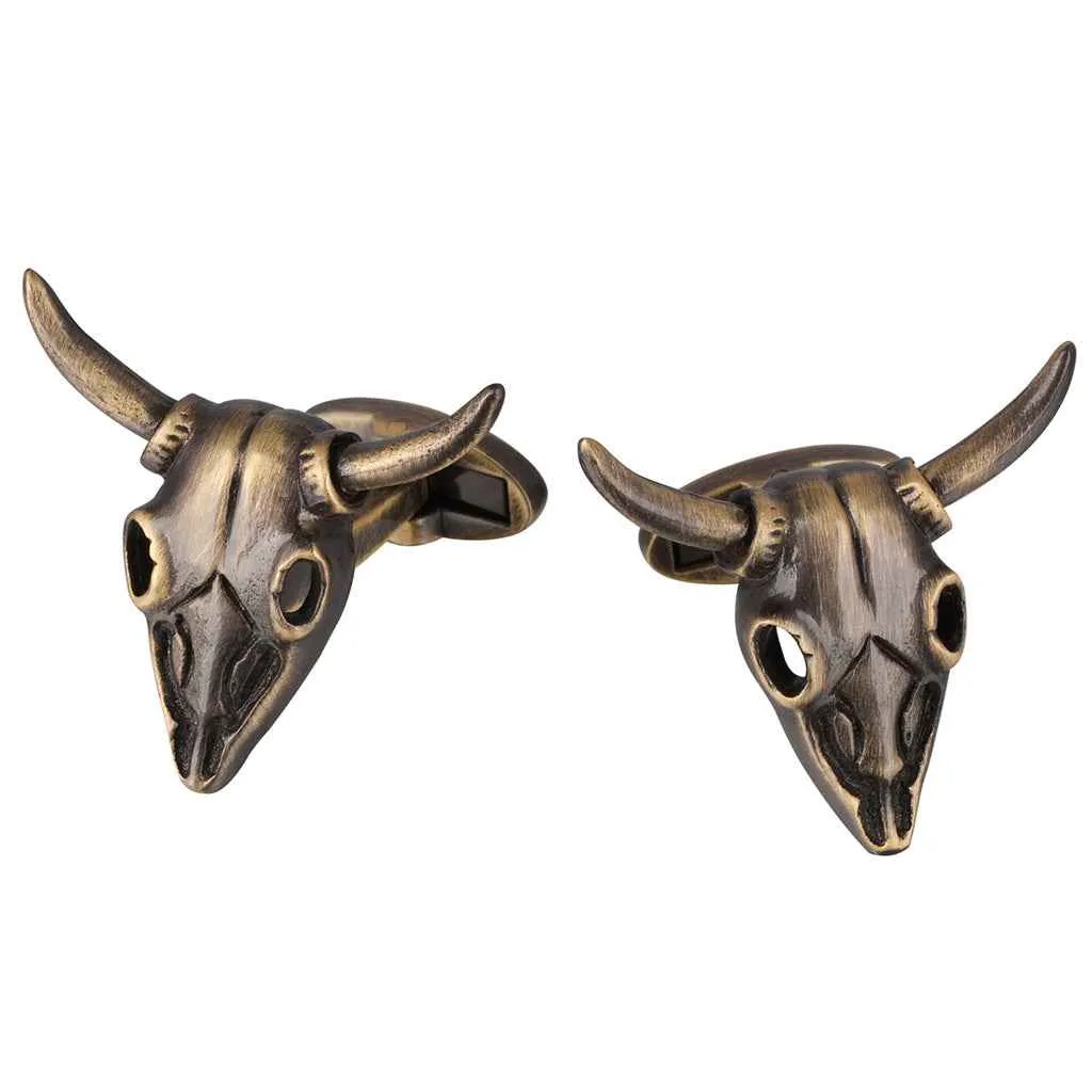Vintage Bronze Bull Skull Cufflinks for Men
