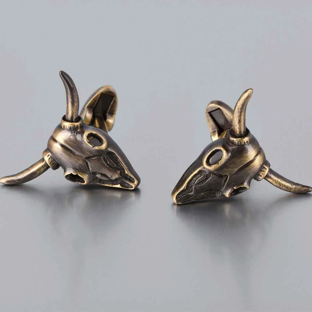Vintage Bronze Bull Skull Cufflinks for Men