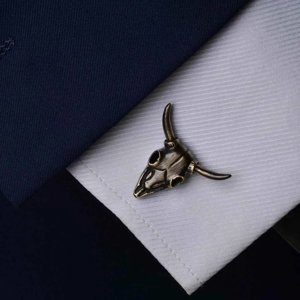 Vintage Bronze Bull Skull Cufflinks for Men