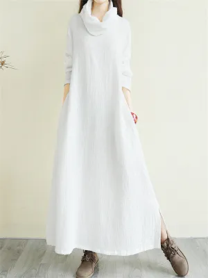 Vintage Loose Midi Linen Dress for Summer