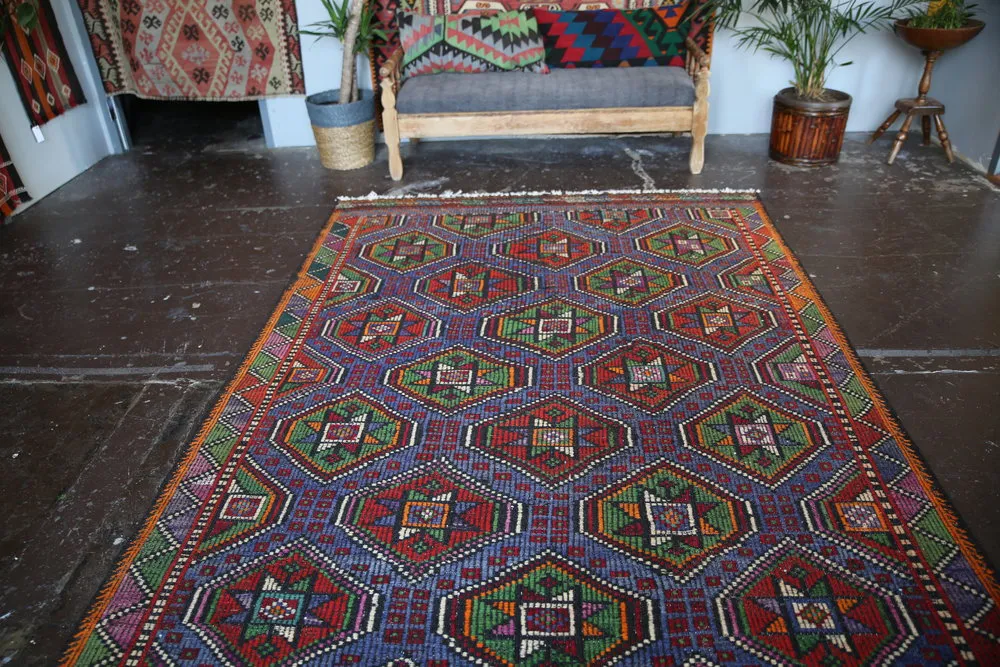 Vintage Mersin Mut Cicim Kilim 6.4ftx10.7ft