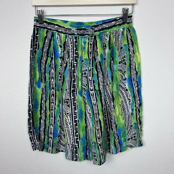 Vintage Shorts Womens Large High Rise Pleated Silk 80s 90s Coastal Retro Funky