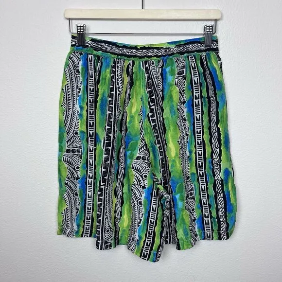 Vintage Shorts Womens Large High Rise Pleated Silk 80s 90s Coastal Retro Funky