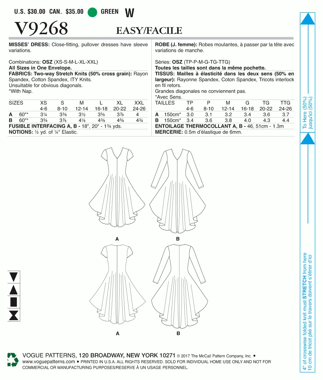 Vogue Pattern V9268 Misses' Knit, V-Neck, Draped Dresses
