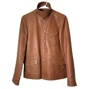 VTG Lauren Ralph Lauren Women's Cognac Tan Leather Button-Up Jacket – Equestrian Western Style, Size Small