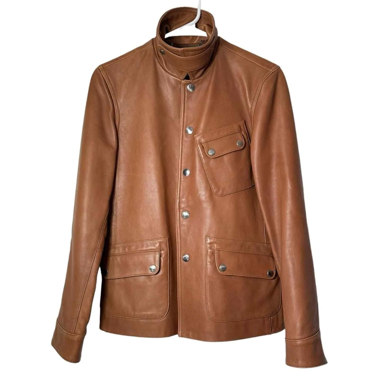 VTG Lauren Ralph Lauren Women's Cognac Tan Leather Button-Up Jacket – Equestrian Western Style, Size Small