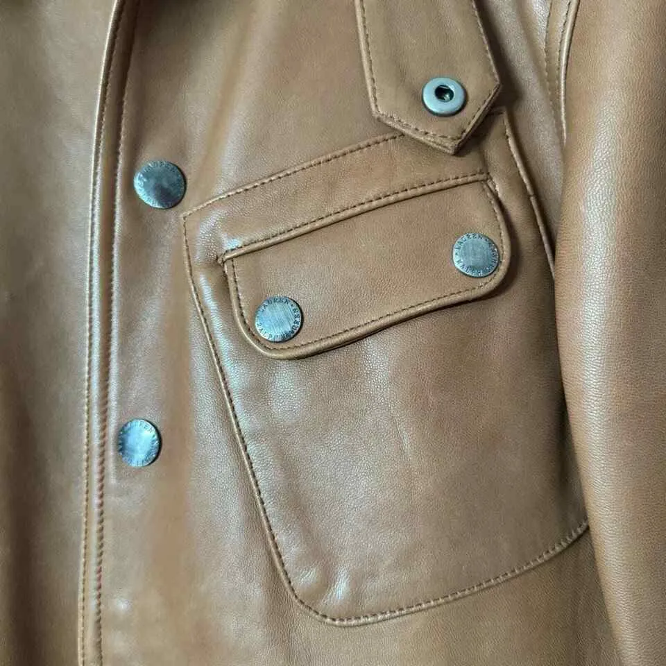 VTG Lauren Ralph Lauren Women's Cognac Tan Leather Button-Up Jacket – Equestrian Western Style, Size Small