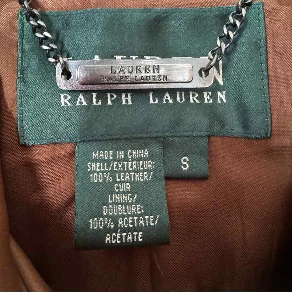 VTG Lauren Ralph Lauren Women's Cognac Tan Leather Button-Up Jacket – Equestrian Western Style, Size Small