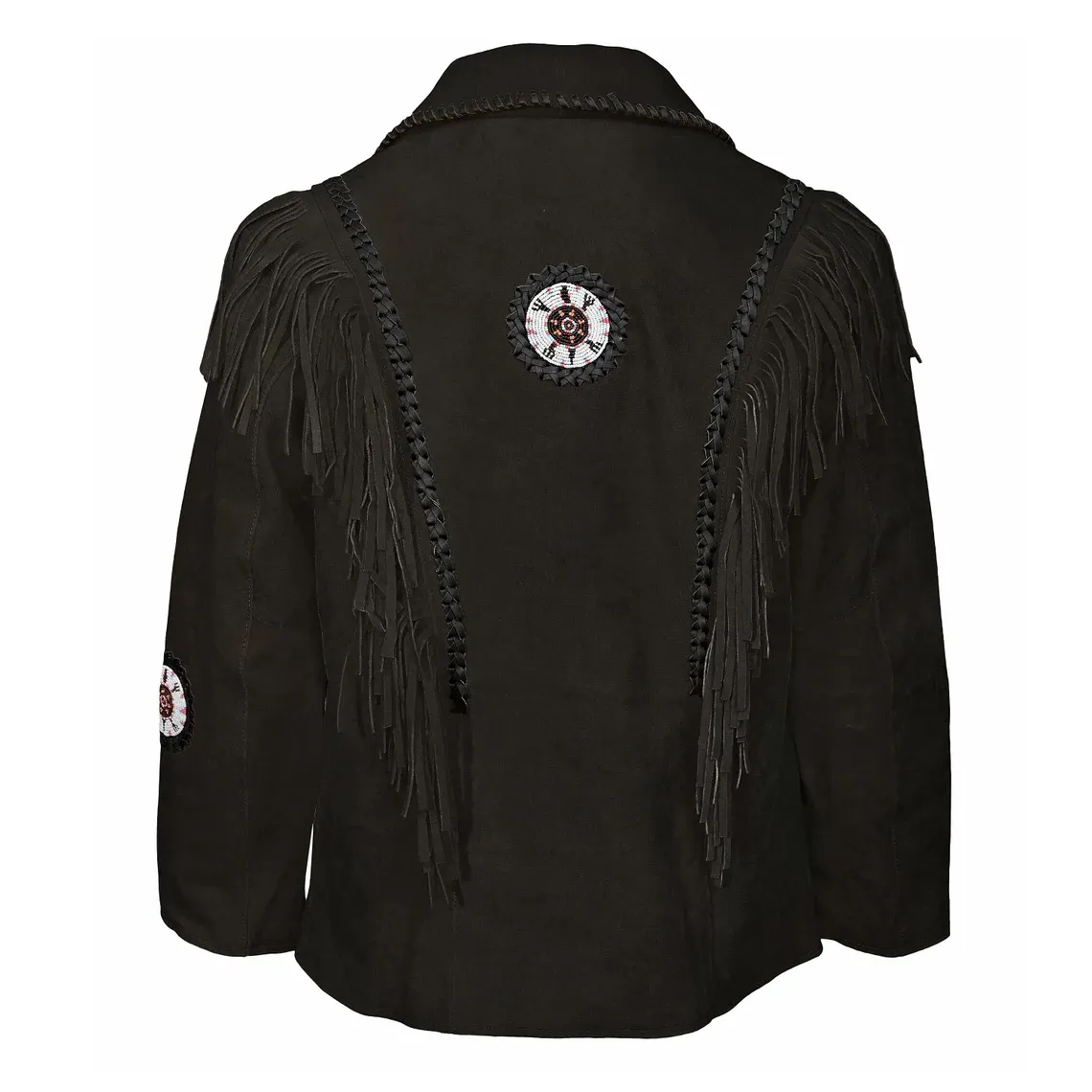Western Black Suede Leather Fringe Beaded Jacket for Men MWJ507