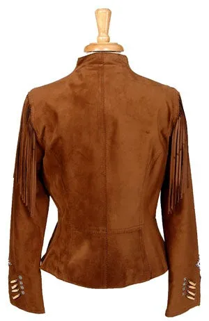 Western Brown Leather Beaded Jacket for Women WFJ514