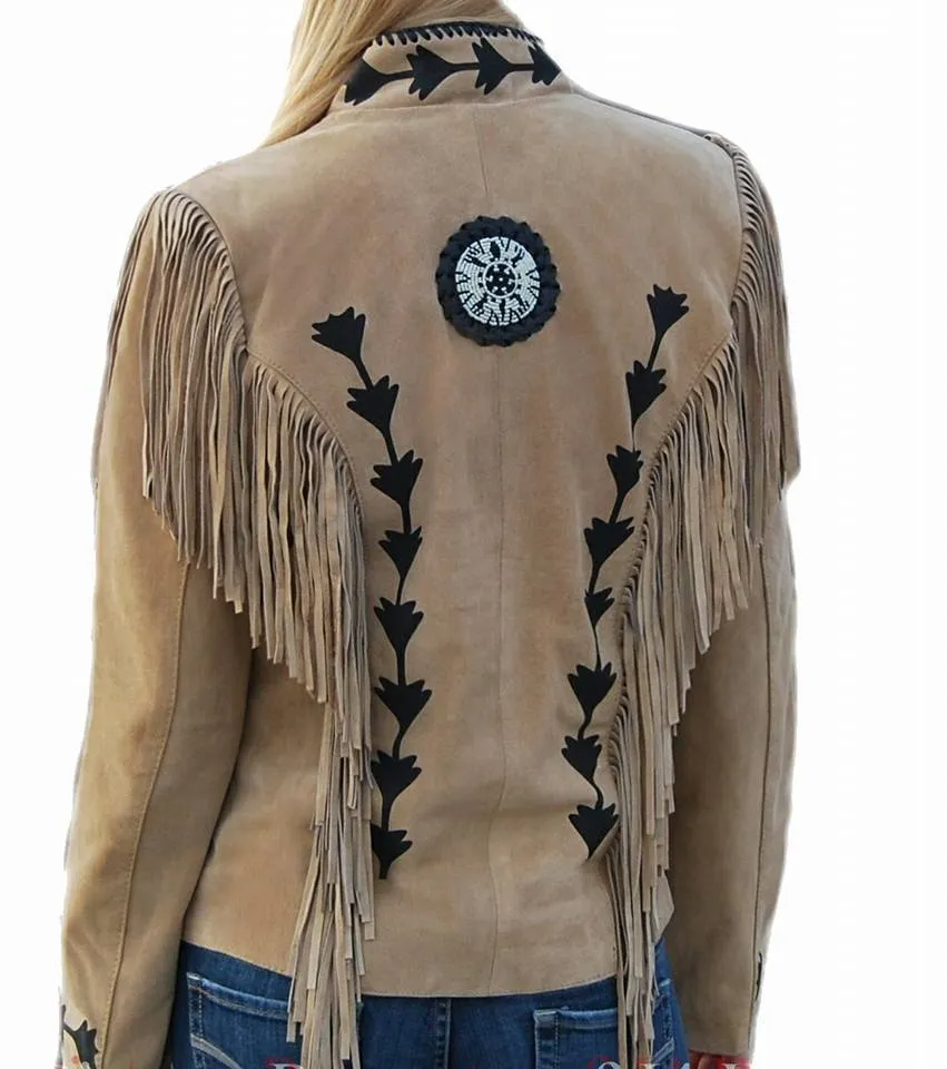Western Fringe Beige Suede Leather Jacket for Women Cowgirl WFJ201