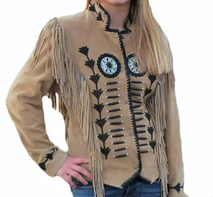 Western Fringe Beige Suede Leather Jacket for Women Cowgirl WFJ201