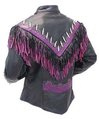 Western Fringe Black Leather Jacket for Women Cowgirl Biker Jacket WFJ703