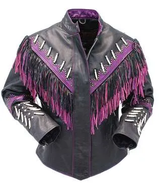 Western Fringe Black Leather Jacket for Women Cowgirl Biker Jacket WFJ703