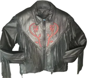 Western Fringe Black Leather Jacket for Women Cowgirl WFJ741