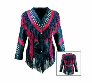 Western Fringe Black Leather Jacket for Women Cowgirl WFJ742