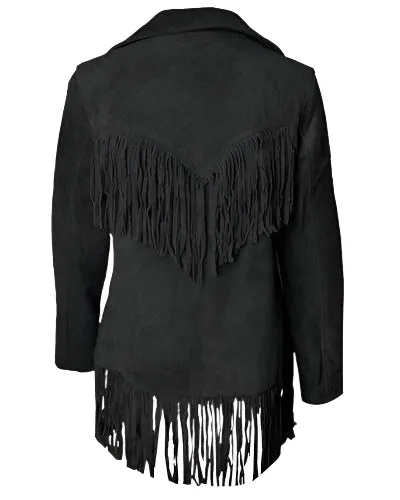 Western Fringe Black Suede Leather Jacket for Women Cowgirl WFJ714