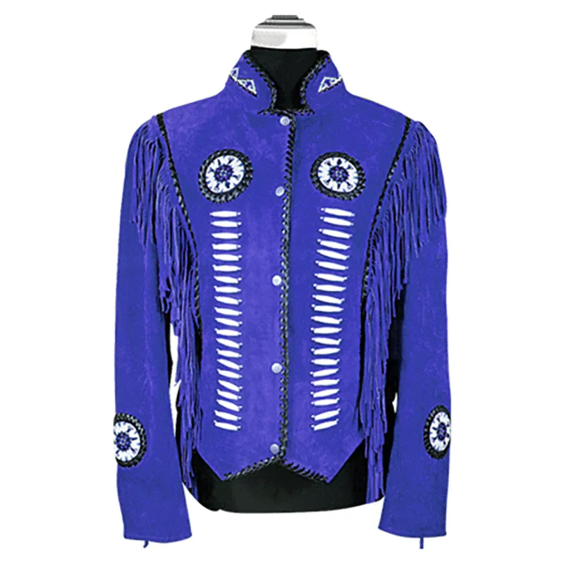 Western Fringe Brown Suede Leather Beaded Jacket for Women WFJ577