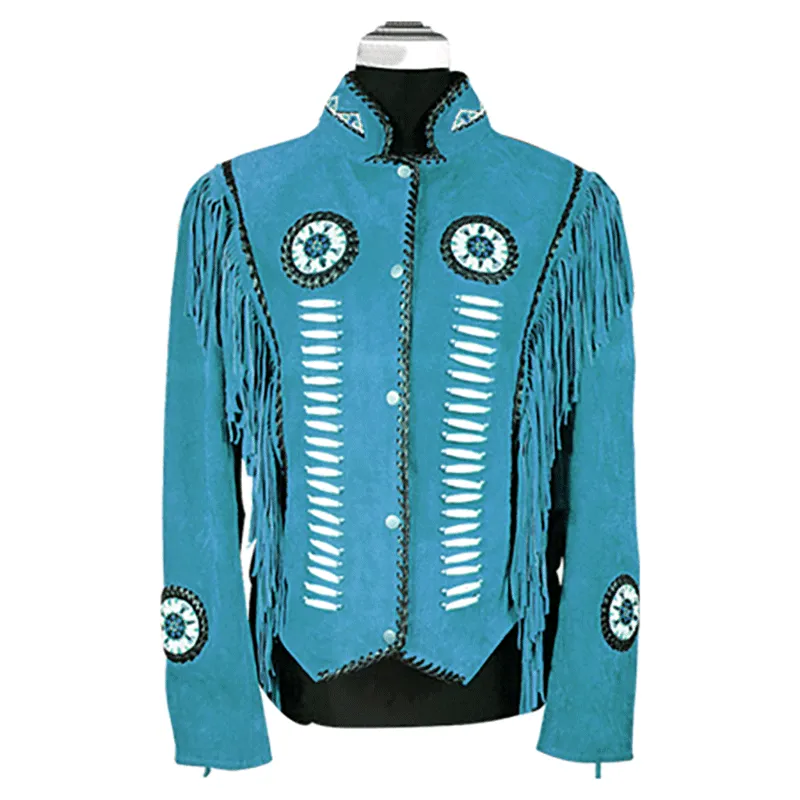 Western Fringe Brown Suede Leather Beaded Jacket for Women WFJ577