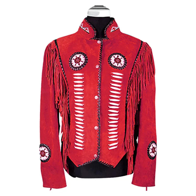 Western Fringe Brown Suede Leather Beaded Jacket for Women WFJ577