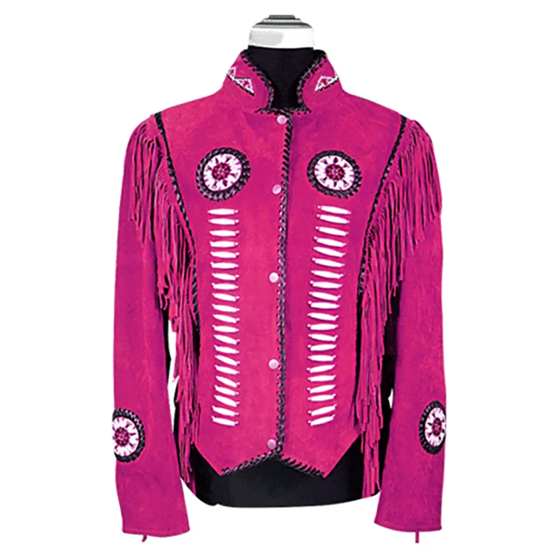Western Fringe Brown Suede Leather Beaded Jacket for Women WFJ577