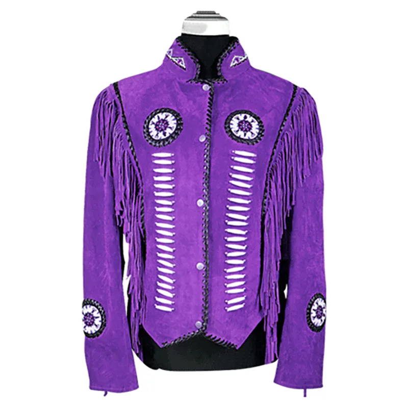 Western Fringe Brown Suede Leather Beaded Jacket for Women WFJ577